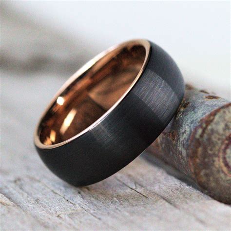 Mens Black And Rose Gold Ring Tungsten Wedding Band 8mm Etsy