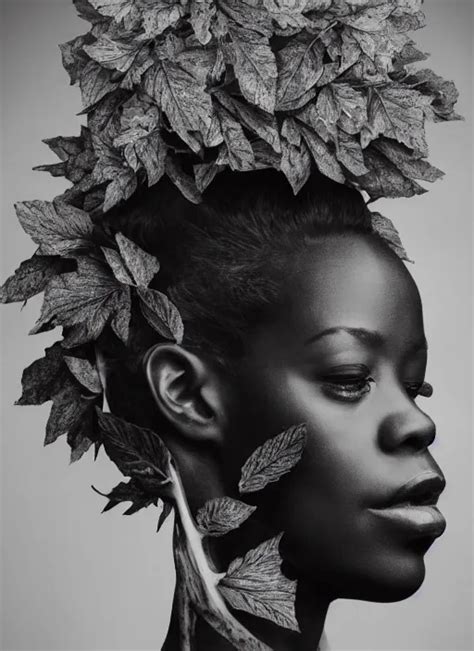 A Beautiful Black Woman S Face In Profile Made Of Leaf Stable