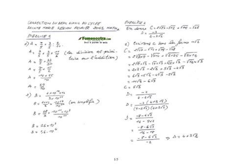 Corrig De Maths Bepc Blanc Lyc E Sainte Marie De Cocody