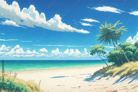 Deserted Anime Tropical Beach Background Abstract Art Digital