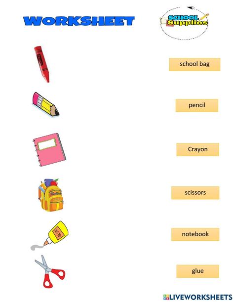 School Supplies Matching Interactive Worksheet Live Worksheets