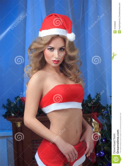 Brunette Wearing Christmas Lingerie Stock Image Image Of Panties