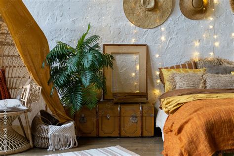 Cozy house with room in boho style interior Stock Photo | Adobe Stock