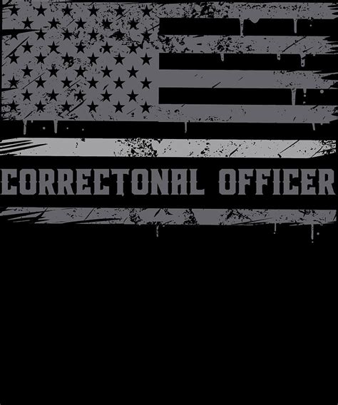 Correctional Officer Thin Silver Line American Flag Digital Art By