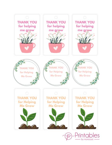 Free Thank You For Helping Me Grow Printable Cute Tags To Print At Home