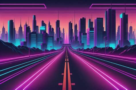 Fondo De Pantalla De La Ciudad Synthwave Con Ai Generativo Foto Premium