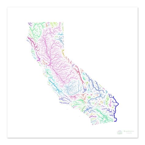 California - River basin map, rainbow on white - Fine Art Print ...