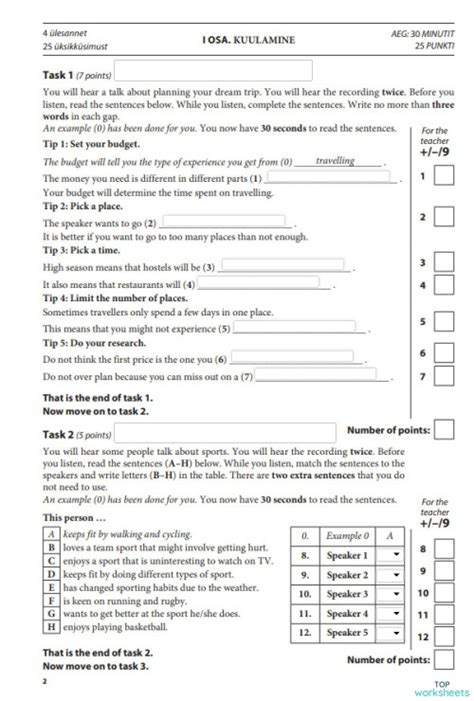 Year 9 Exam 2021 Listening Interactive Worksheet Topworksheets