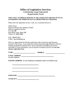 Fillable Online Njleg State Nj Cle Registration Form Njleg State Nj