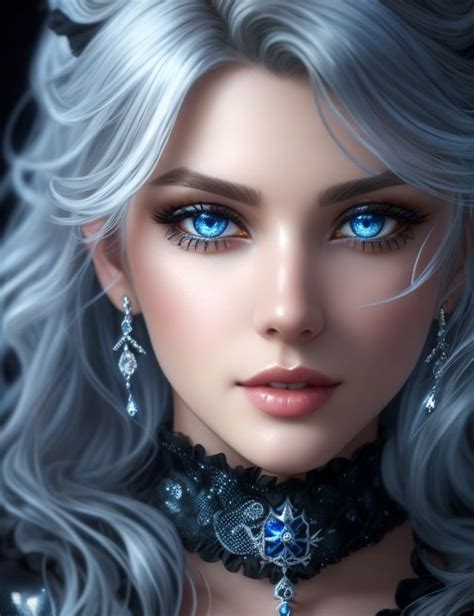 Snow Queen Fantasy Rpg Eye Art Silver Hair Blue Hair Diamond