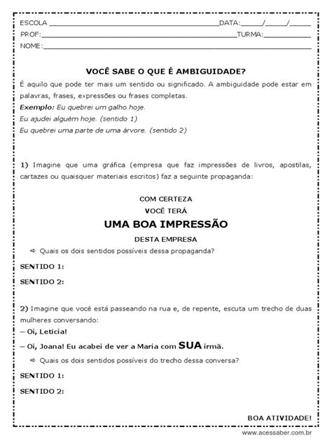 Atividades Sobre Ambiguidade
