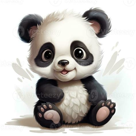 Cute Fluffy Baby Panda In Disney Style Clipart On White Background AI