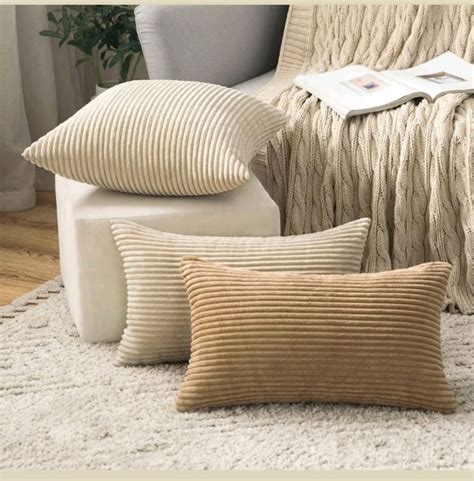 MIULEE Pack Of 2 Corduroy Pillow Covers Soft Soild Striped Throw Pillow