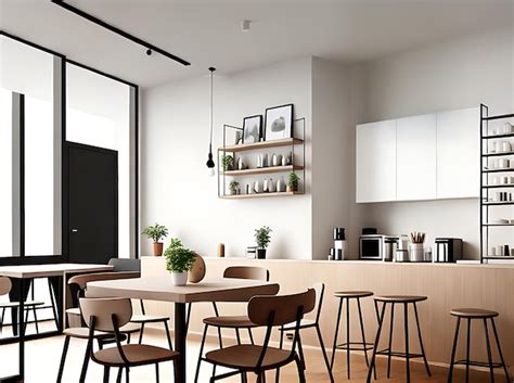 Premium AI Image | Realistic cafe interior minimal beige wood