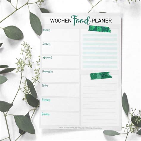 Kostenlose Pdf Wochen Planer Essensplan Printables