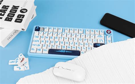 GEKUCAP PBT Keycaps 129 Keys Blue White Large Print Letters Keycaps