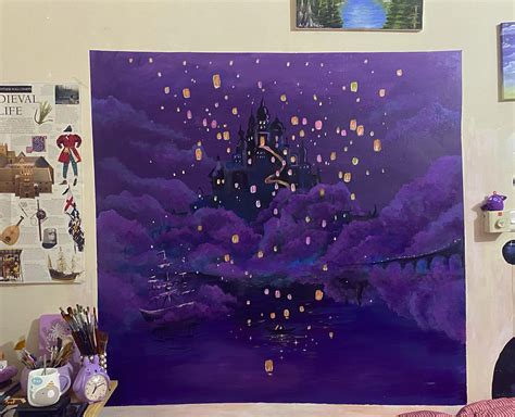 I painted a Tangled mural on my bed room wall 💜👑 : r/Tangled