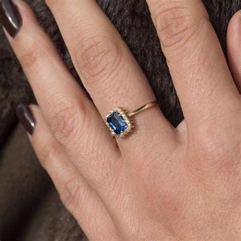 Halo X Mm Emerald Cut Lab Created Sapphire Ring Solid Gold K