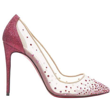 Christian Louboutin Follies Strass Red Glitter Crystal Nude Mesh Heels Eu36 5 At 1stdibs