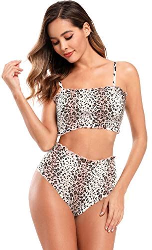 Shekini Women S Bathing Suit Shirred Bandeau Bikini High Waist Two