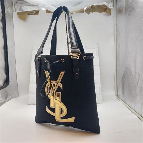 Yves Saint Laurent Ysl 手袋托特包商務 A4 黑色帆布金扣時尚精品｜popchill 拍拍圈