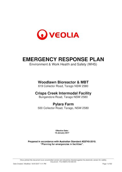 PDF EMERGENCY RESPONSE PLAN Veolia RESPONSE PLAN Environment Work