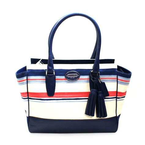 Coach Legacy Stripes Print Medium Canvas Carryall Tote Bag 22397