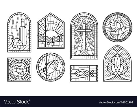 Stained Glass Windows Monochrome Line Art Set Vector Image