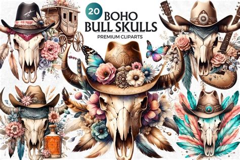 Boho Floral Bull Skull PNG Clipart Cow Skull Sublimation