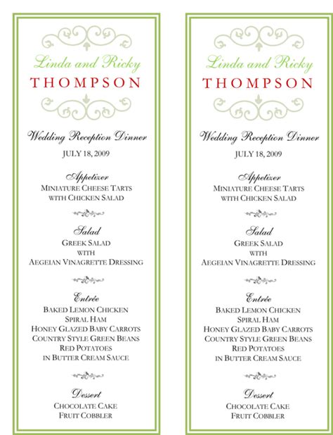 Wedding Menu Template - 5 Free Printable Menu Cards