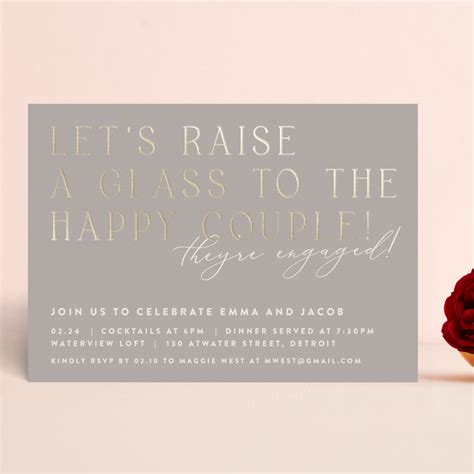 Let S Raise A Glass Foil Pressed Engagement Party Invitations By Lisa