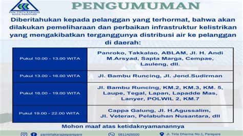 Dampak Perbaikan Jaringan Pln Pam Tirta Karajae Parepare Umumkan