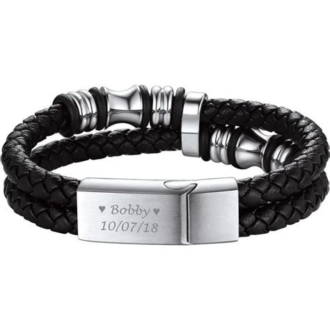 Bracelet Homme Tress Multirangs Personnalisable En Cuir Microfibre Et