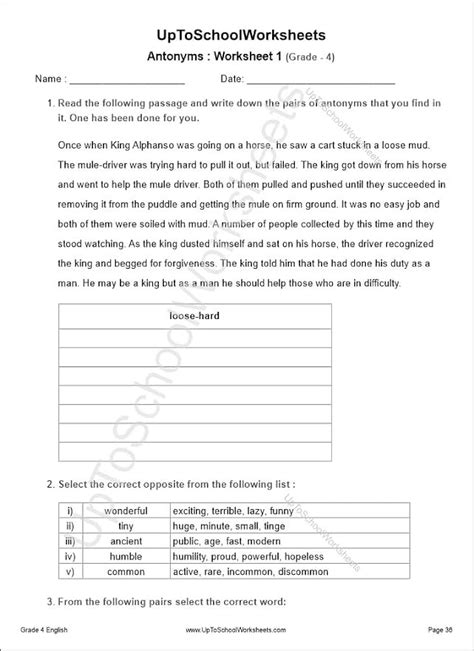 Grade 4 Worksheets English Worksheets Library