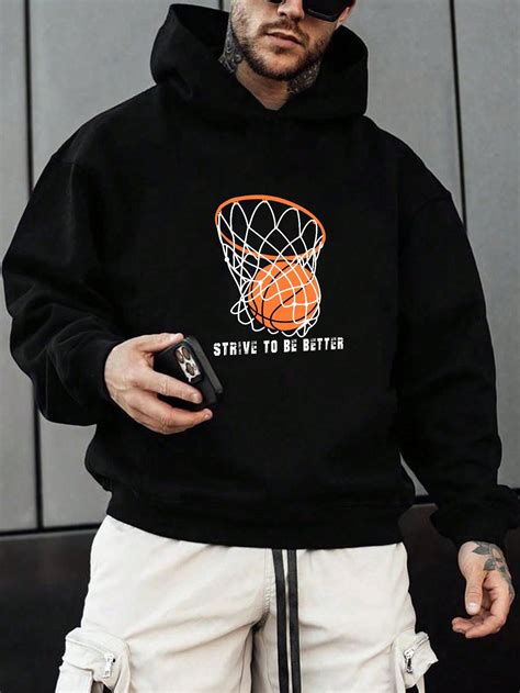 SHEIN Extended Sizes Men's Plus Size Basketball & Frame Print Hoodie ...