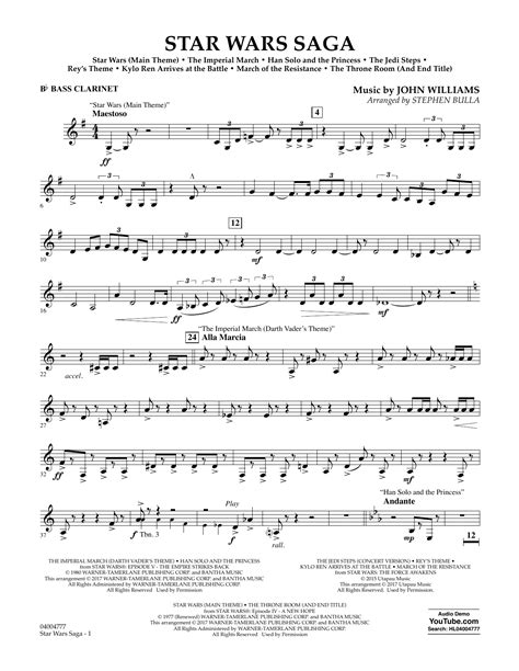 Star Wars Saga Bb Bass Clarinet By Stephen Bulla Sheet Music For