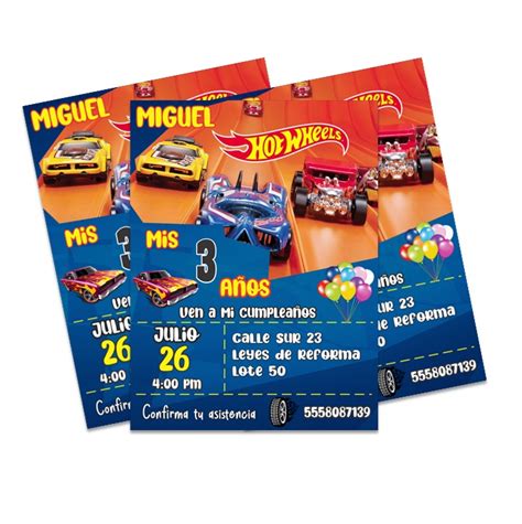 Invitaciones Personalizadas Hot Wheels Pzas