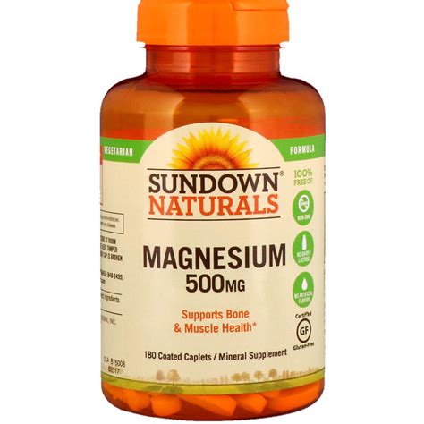 Sundown Naturals Magnesium Magnesio 500 Mg 180 Pastillas