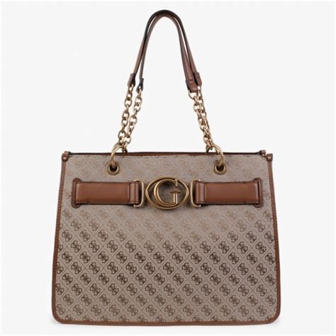 GUESS Aviana Signature Logo Latte & Cognac Tote Bag