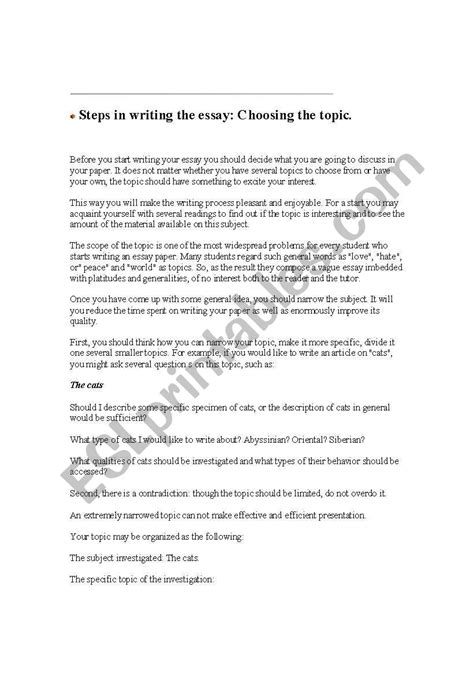 Steps In Writing An Essay Esl Worksheet By Hoaphongcntt