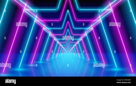 Glowing Neon Lines Star Shaped Led Arcade Stage Light Tunnel Pink