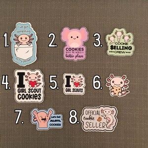 Girl Scout Cookie Axolotl 2024 Mascot Individual Cut Stickers Etsy