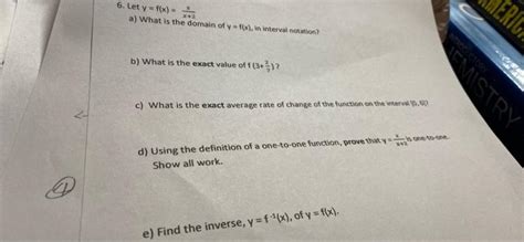 Solved 6 Let Y Fx 2 A What Is The Domain Of Yfx In