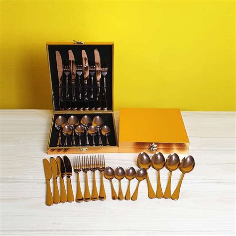 Jual Alat Makan Set Pcs Box Cutlery Set Rosegold Sendok Garpu Pisau