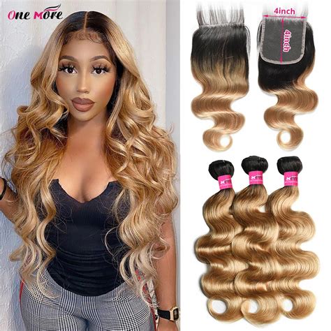 Dark Honey Blonde Brazilian Bundles Closure Honey Blond Human Hair