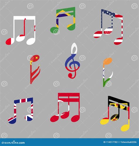 Music Notes With Flags Gray Background Vector Illustration Stock