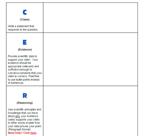 Claim Evidence Reasoning Example Claim Evidence Reasoning Science