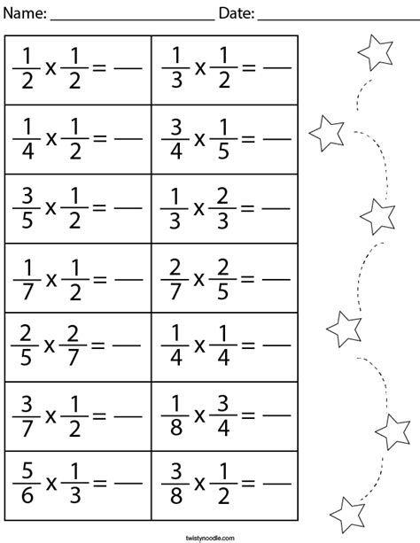 Multiplying Fractions Math Worksheet Twisty Noodle Worksheets Library