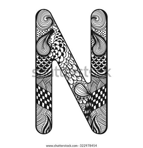 Zentangle Stylized Alphabet Lace Letter N Image Vectorielle De Stock