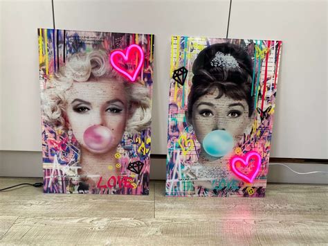 Audrey Hepburn Bubblegum Led Neon Wall Art Rock Salt Prints